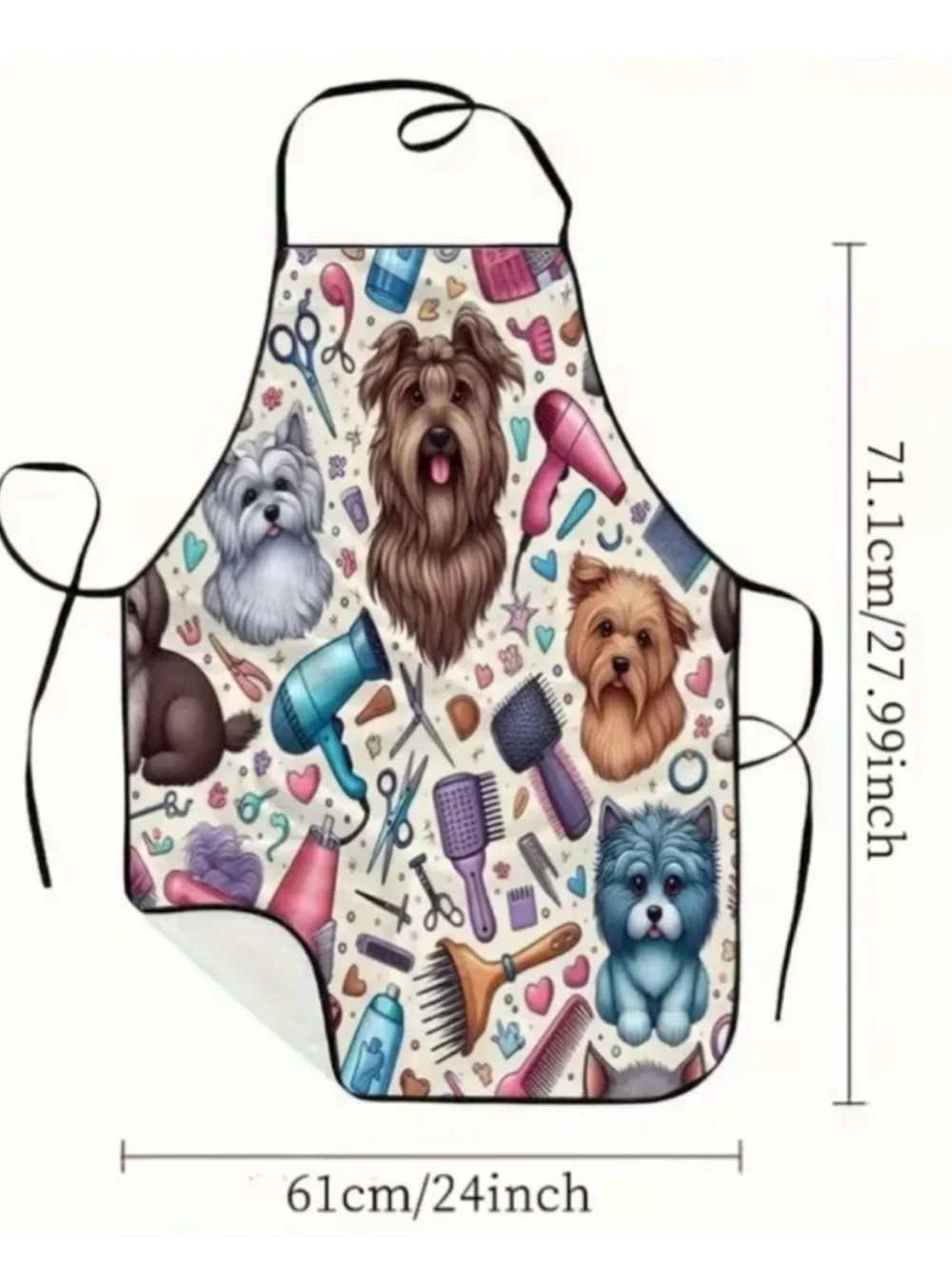 Dog Grooming Pattern Apron in Cream OS Adjustable NWT